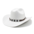 White wool felt western cowboy hat with brown studded band and turquoise accents - White