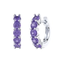 S925 sterling silver hoop earrings with round purple zircon stones in silver finish - Purple Gem Silver Hoop (定-APE120-P-P)