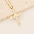Collana con croce in rame placcato oro 18K e zirconi incastonati su base di pietra - Stile Croce Dorata Con Zircone Completo (2#)