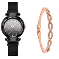 Detail of luminous star dial watch with magnetic strap and sparkling diamond bracelet - Watch+Bracelet / Black