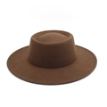 Detail of the flat crown and structured brim of this dark brown wool felt fedora hat - M (56-58cm) / Coffee