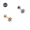 Flower-shaped G23 titanium labret studs in gold and silver finish with clear zircon stones - NO-7 (5-Petal Small Flower)