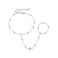 Silver stainless steel cross slave bracelet with zircons and adjustable chain length - E680-Cross / Steel