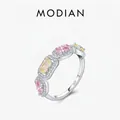 S925 Sterlingsilber Ring mit rosa und gelben Edelsteinen im eleganten Stapel-Stil - US Größe 5 / Silber/Regenbogen Zirkonia