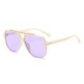 Classic pilot sunglasses with beige frames, purple tinted lenses and golden double bridge - Beige Frame Purple Lens