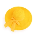 Top-down view of a bright yellow wide-brim straw hat featuring a woven spiral texture - Yellow