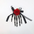 Gothic Halloween hair clip with red rose, black skeleton hand and lace bow decoration - Black Skeleton Hand - Bow Style