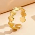 Elegant gold shell open ring with ocean wave texture and stainless steel finish - J03112 / Gold