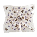 Elegant white square satin scarf featuring vibrant purple and brown butterfly prints - Beige Butterfly