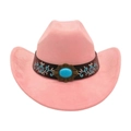 Pink western cowboy hat featuring turquoise stone and bohemian floral embroidery accents - Nude Pink (Floral Embroidery Band)