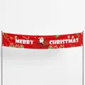 Red Merry Christmas banner with Santa Claus and gift box illustrations for holiday decor - 001 Red Santa Train Style / 300*50cm
