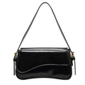 Minimalist glossy black crescent shoulder bag with elegant gold hardware for women - Glossy Black