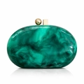 Luxury acrylic evening clutch bag with green marble texture and gold chain strap - Green Gradient