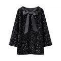 Mini robe noire à paillettes avec manches longues et grand nœud en satin élégant - XS / Noir