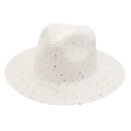 Weißer Strohhut Fedora mit goldenen Pailletten für Strandurlaub und Sonnenschutz - Weiß