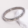 Silver stretch stainless steel bracelet with engraved hollow heart rectangle modules - K0201-Silver Hollow Heart