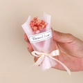 Mini pink dried baby's breath flower bouquet with Eternal Love tag and beige ribbon - Style 14 Light Pink Gypsophila Bouquet
