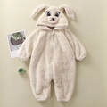Pagliaccetto neonato in pile crema con cappuccio e orecchie da coniglio 3D - 66cm (0-3 mesi) / Coniglio di peluche (bianco sporco)