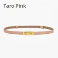 Slim taro pink genuine leather waist belt for women with adjustable golden metal buckle - Taro Pink