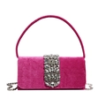 Rose red velvet rectangular evening clutch bag with sparkling white rhinestones - Rose Red