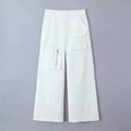 Pantalón cargo blanco de pernera ancha con bolsillos utilitarios y detalles de cremallera - XS / Blanco