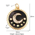 Ciondolo sole e luna dorato con smalto nero e inserto in pietre scintillanti, 20mm - Ciondolo Stella e Mezzaluna in Smalto Nero (M179298-Gold)