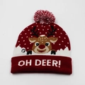 Rote Weihnachtsstrickmütze mit Rentier-Design und LED-Lichtern mit Ein/Aus-Schalter - Einzelhut-Stil 69 / Rot Weiß (Leuchtendes Oh Deer!)