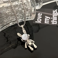 Silver mechanical bunny pendant necklace with stylish square pearl chain in punk style - 60CM / Clear