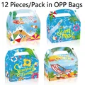 Set of 12 Hello Summer theme paper gift boxes with beach and pool party illustrations - DD330 Summer Beach Theme / Set of 12