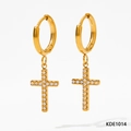 Orecchini a cerchio dorati in acciaio inossidabile con ciondoli a croce e cristalli - Orecchini d'oro (KDE1014)