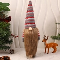Detailed close-up of a Christmas gnome bottle topper with a knit hat and plush beard - A2-1 Striped Hat Gnome Cover