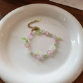 Collier à fleurs perlées en rose et vert avec fermoir doré pour l'été - 9# Bracelet en perles de rocaille fleur de feuille