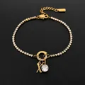14K gold-plated stainless steel tennis bracelet with X letter and sparkling zircon charms - Letter X