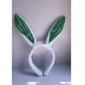 White plush bunny ear headband with sparkling green sequins for Easter cosplay - Green Sequin Bunny