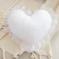 White heart-shaped pillow cover with sheer tulle ruffles on beige knitted blanket - New White Heart Pillowcase (With Ruffles/No Core) / 40*50cm+5cm Ruffle