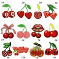 Close-up of 12 assorted cherry-themed embroidery patches with sequins and diverse patterns - Cherry Patch Set (12 Pcs)