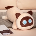 Detail view of the soft plush Siamese cat pillow featuring a blue-eyed design on a cozy blanket - 50cm / Siamese Cat
