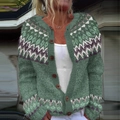 Women's green geometric knit cardigan with vintage 3D print pattern and brown buttons - S / Tops / Grass Green (9247)