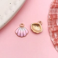 Pink enamel seashell charms with gold finish metal backing for DIY jewelry making - Pink Enamel Ocean Shell
