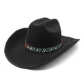Klassischer schwarzer Western-Cowboyhut aus Filz mit einem braunen Perlen-Lederband - M (56-59cm) / Schwarz