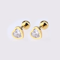 Golden heart stud earrings with clear cubic zirconia and secure screw ball backs - Gold Large Zirconia Heart
