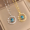 Titanium steel cosmic planet pendant necklace in gold and silver with blue star stone - Large Planet Gold - Lip Chain