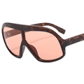 Oversized retro shield sunglasses featuring dark tortoiseshell frames and orange lenses - Leopard Frame Champagne Lens
