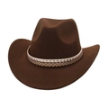 Detail of dark brown felt cowboy hat with silver star studs and decorative double band - One Size / Coffee