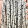 Cylindrical Dalmatian Jasper stone beads in grey-white with black spots for jewelry making - 4x13mm Tube/Strand / Natural Tianshan Blue Stone