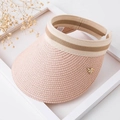 Visiera parasole in paglia rosa da donna con ape dorata e bordo a strisce - Decorazione con Ape / Rosa