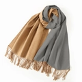 Two-sided faux rabbit fur scarf in camel and grey colors with classic fringe hem - Camel & Gray
