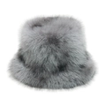 Detailed view of the soft long faux fur texture on this gray plush bucket hat for women - M (56-58cm) / Gray