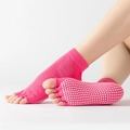 Rose red toeless yoga socks with five toes and white silicone anti-slip grippers on sole - One Size / Open Toe-Solid Rose Red