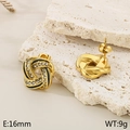 Golden woven knot stud earrings with black enamel detail and small crystals - Style F Gold (KE115085-K)